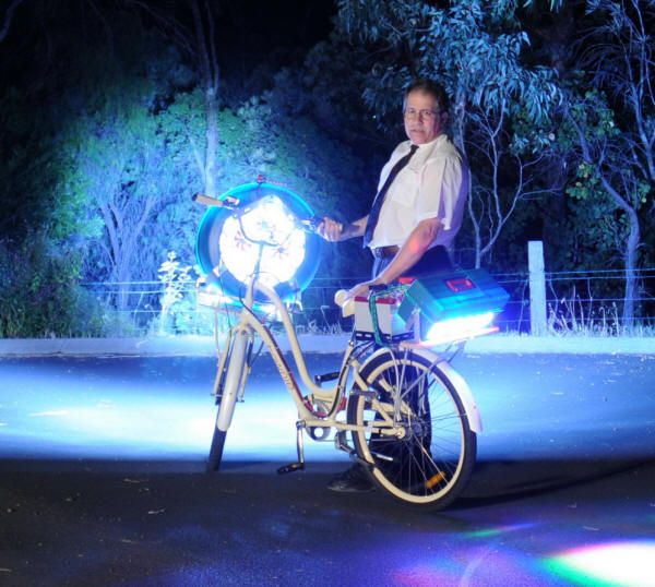 LED Bike full power into trees.